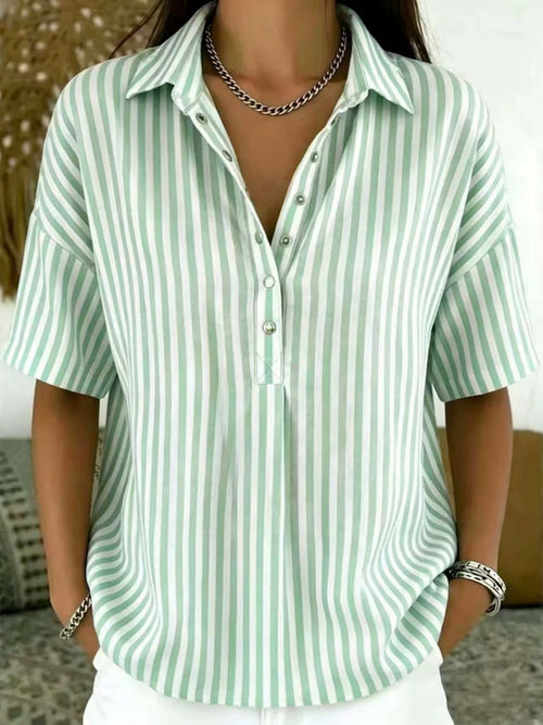 Marisol | Blusa de Rayas con Cuello y Manga Corta