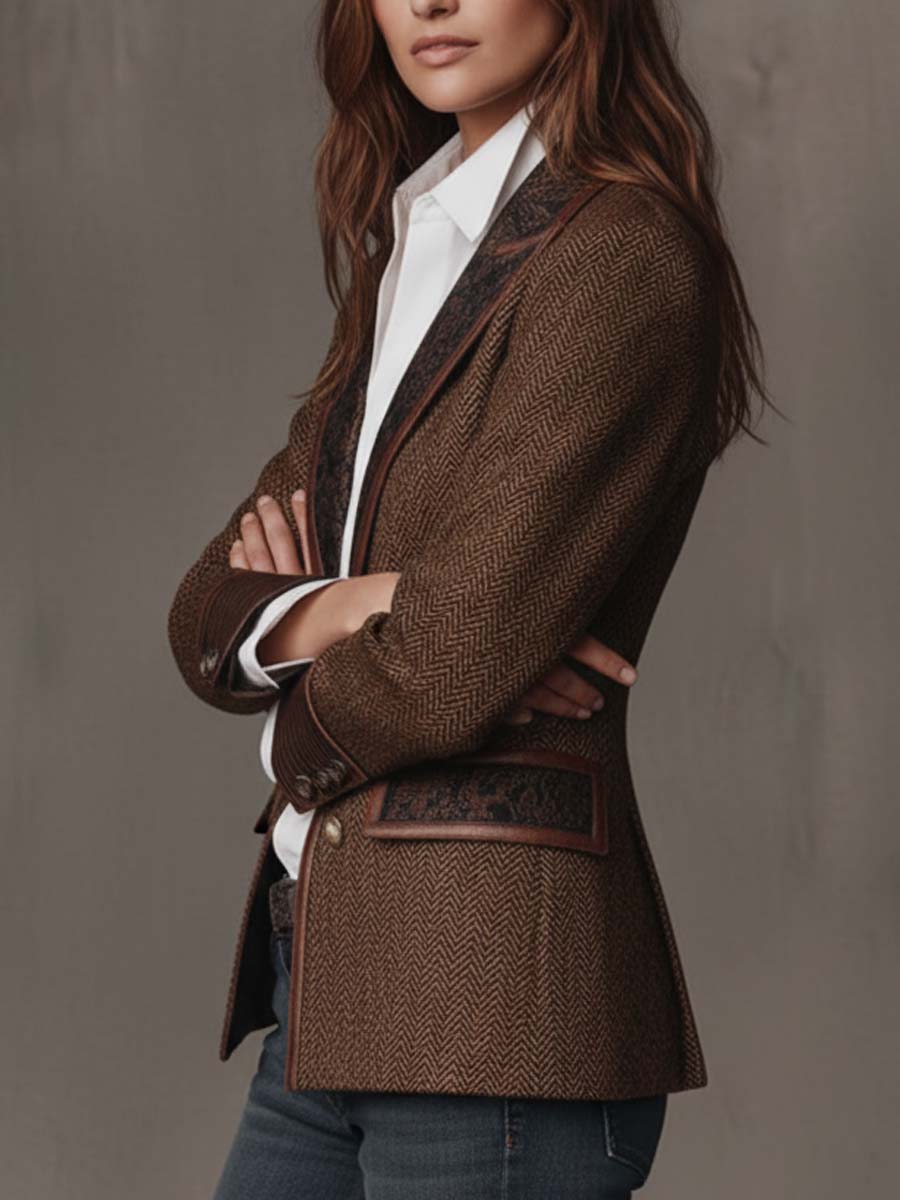 Nora | Blazer de Espiga con Solapas Estampadas