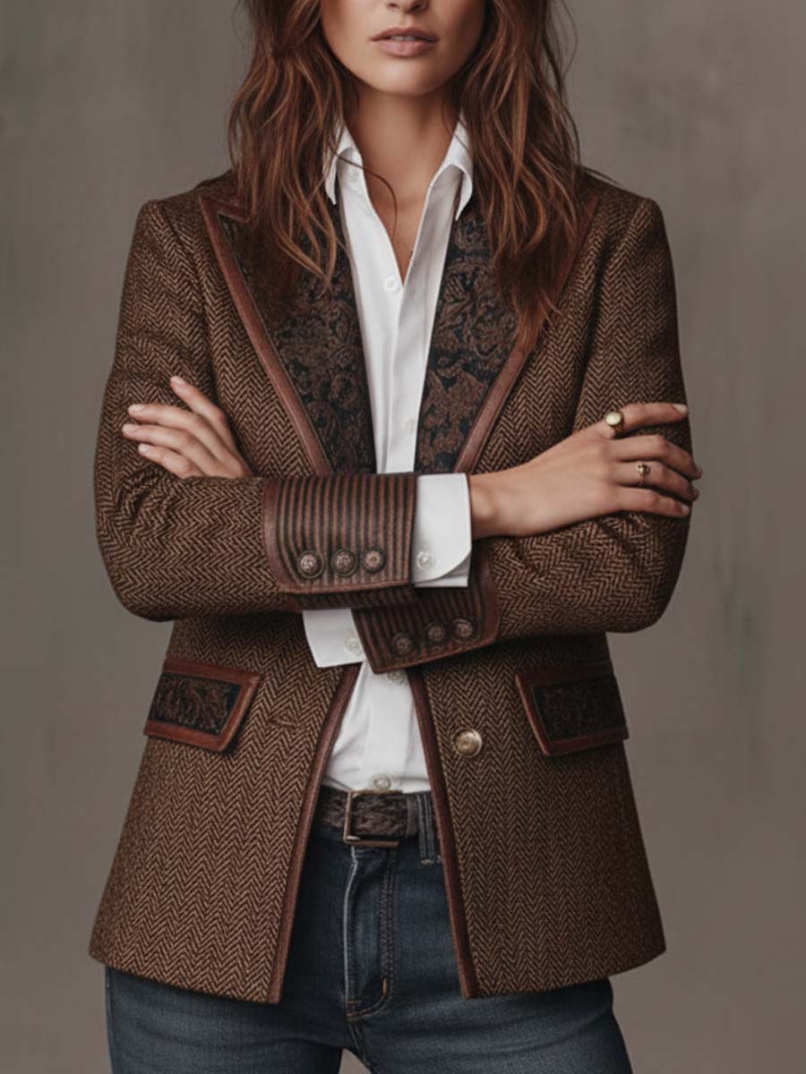 Nora | Blazer de Espiga con Solapas Estampadas