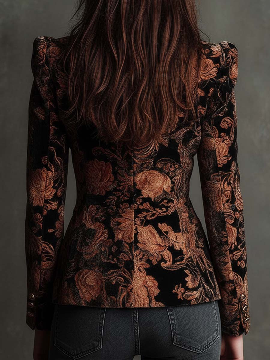 Susana | Blazer Entallado de Hombros Marcados con Flores