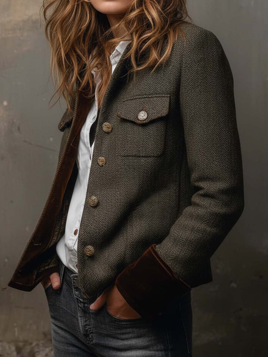 Olivia | Blazer de Espiga con Puños en Contraste