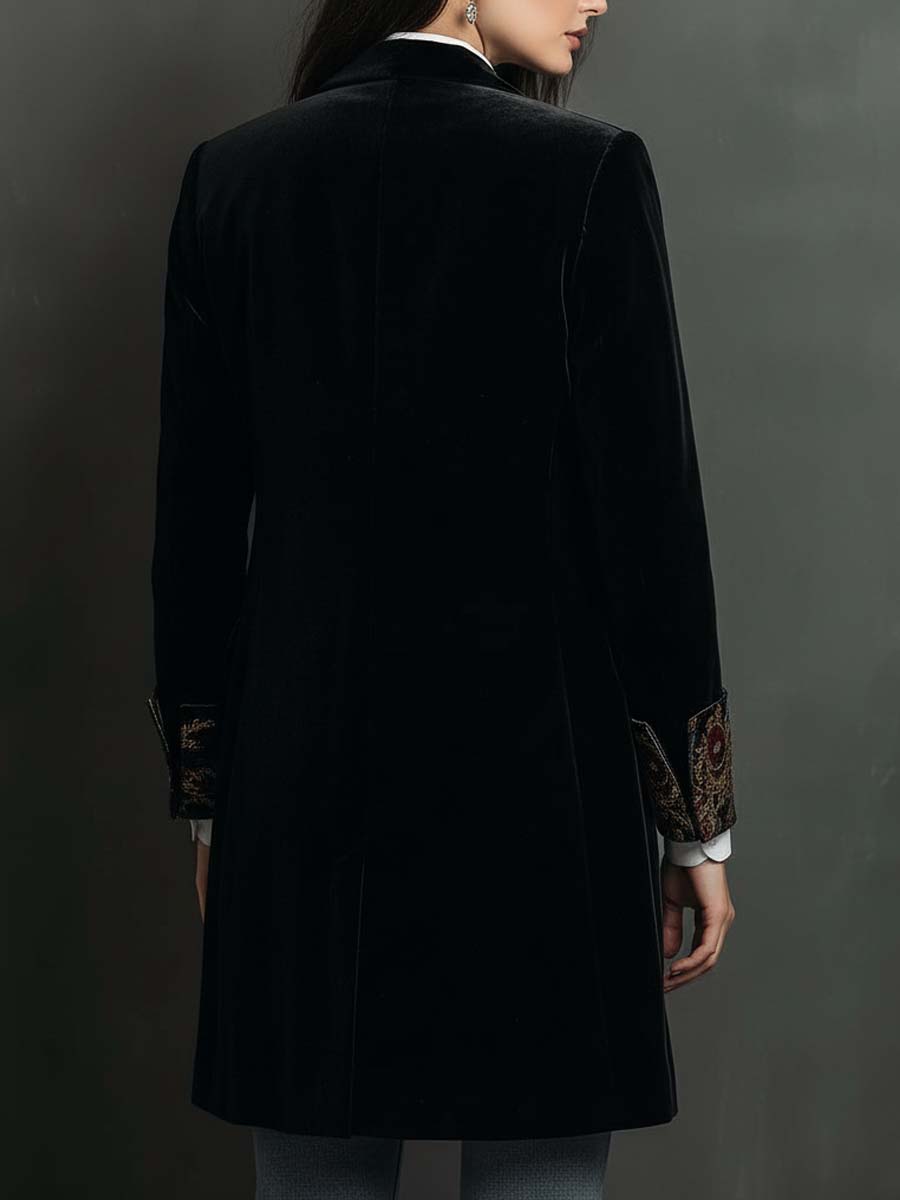 Regina | Blazer Largo con Solapas de Estampado Barroco