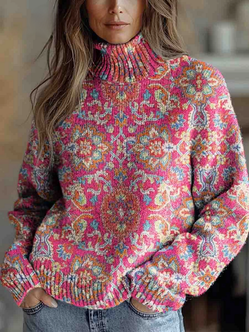 Fernanda | Suéter de Cuello de Tortuga con Estampado Ornamental