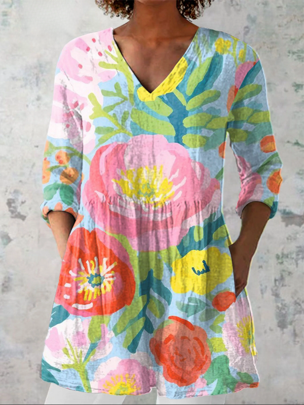 Elena | Blusa Larga con Flores Grandes Estilo Acuarela