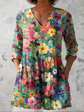 Irene | Blusa Larga con Estampado Floral de Jardín Tupido