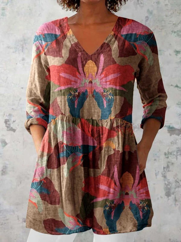 Elisa | Blusa Larga con Estampado Floral Retro de Gran Formato