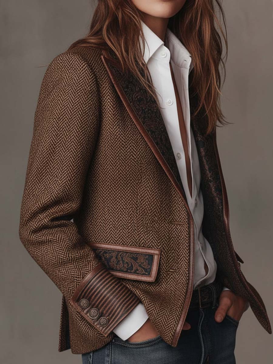 Nora | Blazer de Espiga con Solapas Estampadas