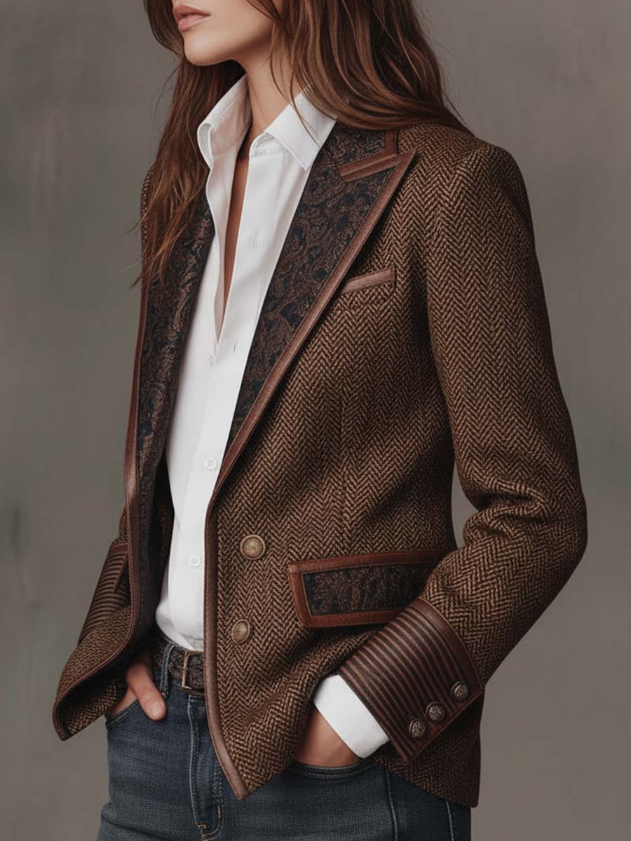 Nora | Blazer de Espiga con Solapas Estampadas