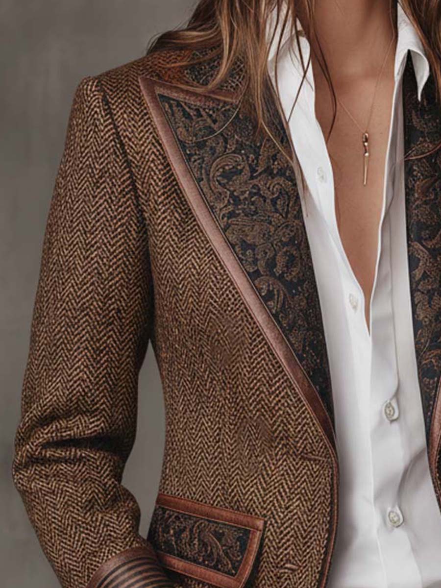 Nora | Blazer de Espiga con Solapas Estampadas