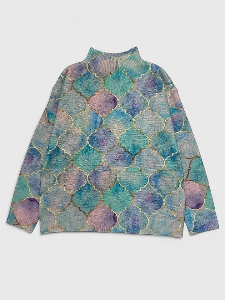Sara | Suéter de Cuello de Tortuga con Estampado de Azulejos