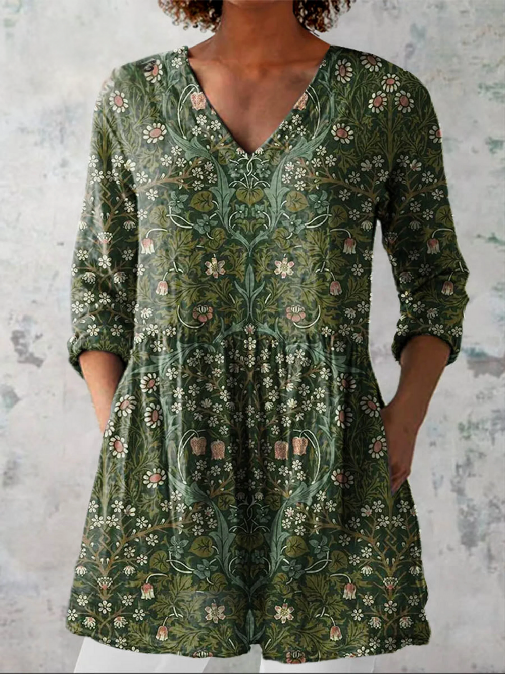 Daniela | Blusa Larga con Estampado Botánico de Flores Pequeñas