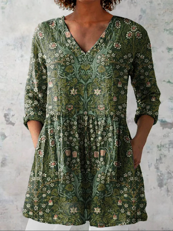 Daniela | Blusa Larga con Estampado Botánico de Flores Pequeñas
