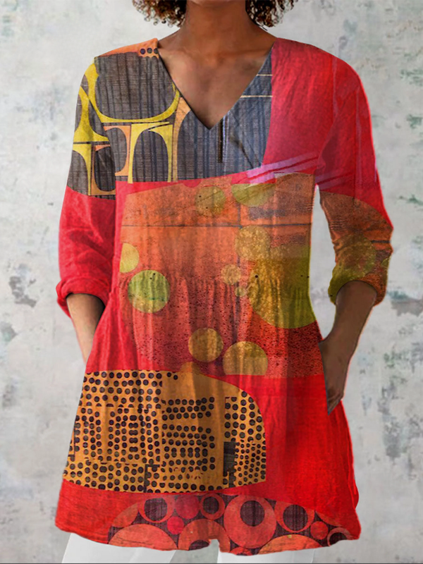 Andrea | Blusa Larga con Estampado Abstracto de Círculos