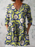Lucía | Blusa Larga de Cuello V con Hojas y Flores