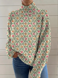 Paula | Suéter de Cuello de Tortuga con Flores Pequeñas