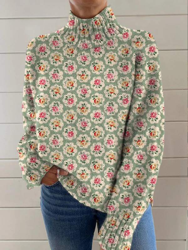 Paula | Suéter de Cuello de Tortuga con Flores Pequeñas