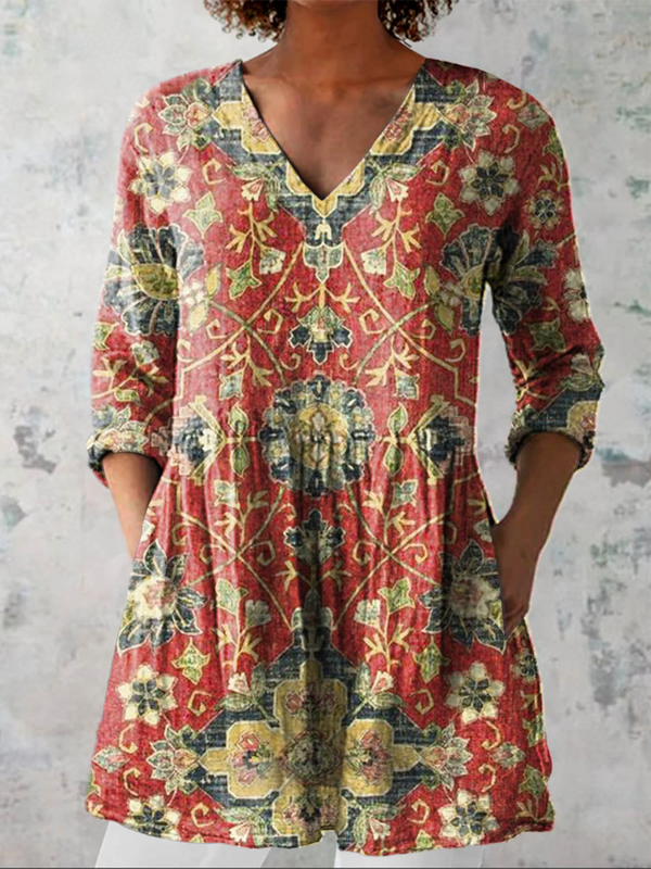 Camila | Blusa Larga con Estampado Floral Tipo Tapiz