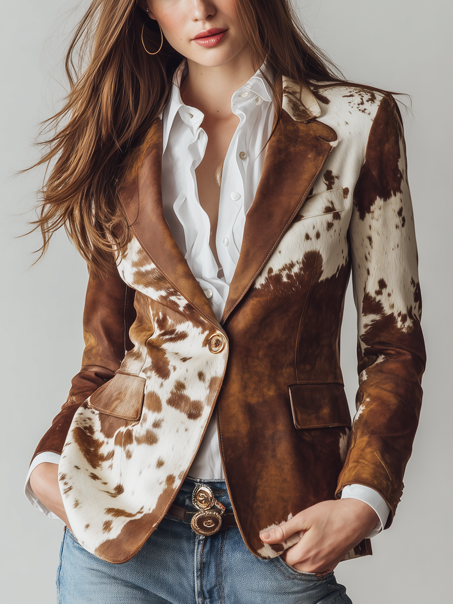 Paula | Blazer Entallado con Estampado de Vaca