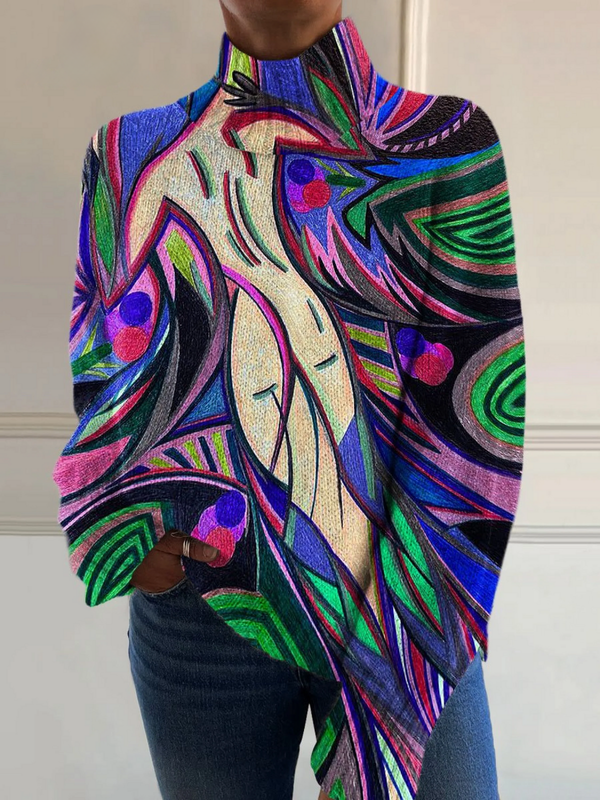Regina | Suéter de Cuello de Tortuga con Estampado Abstracto
