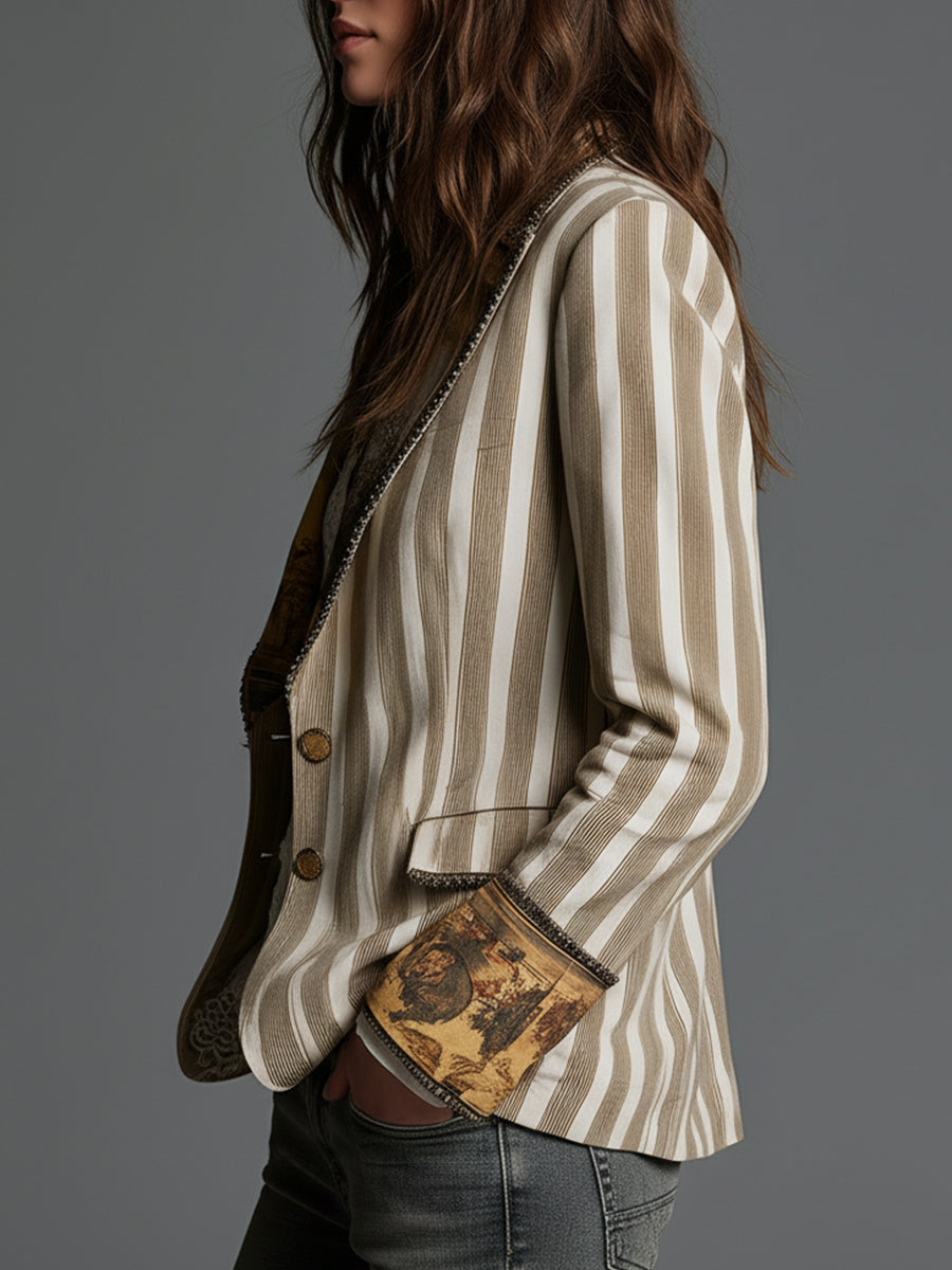 Rocío | Blazer de Rayas con Solapas y Puños Estampados