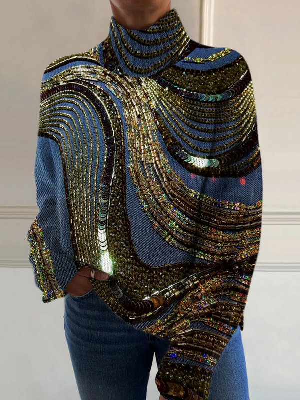 Rosa | Suéter de Cuello de Tortuga con Ondas Brillantes
