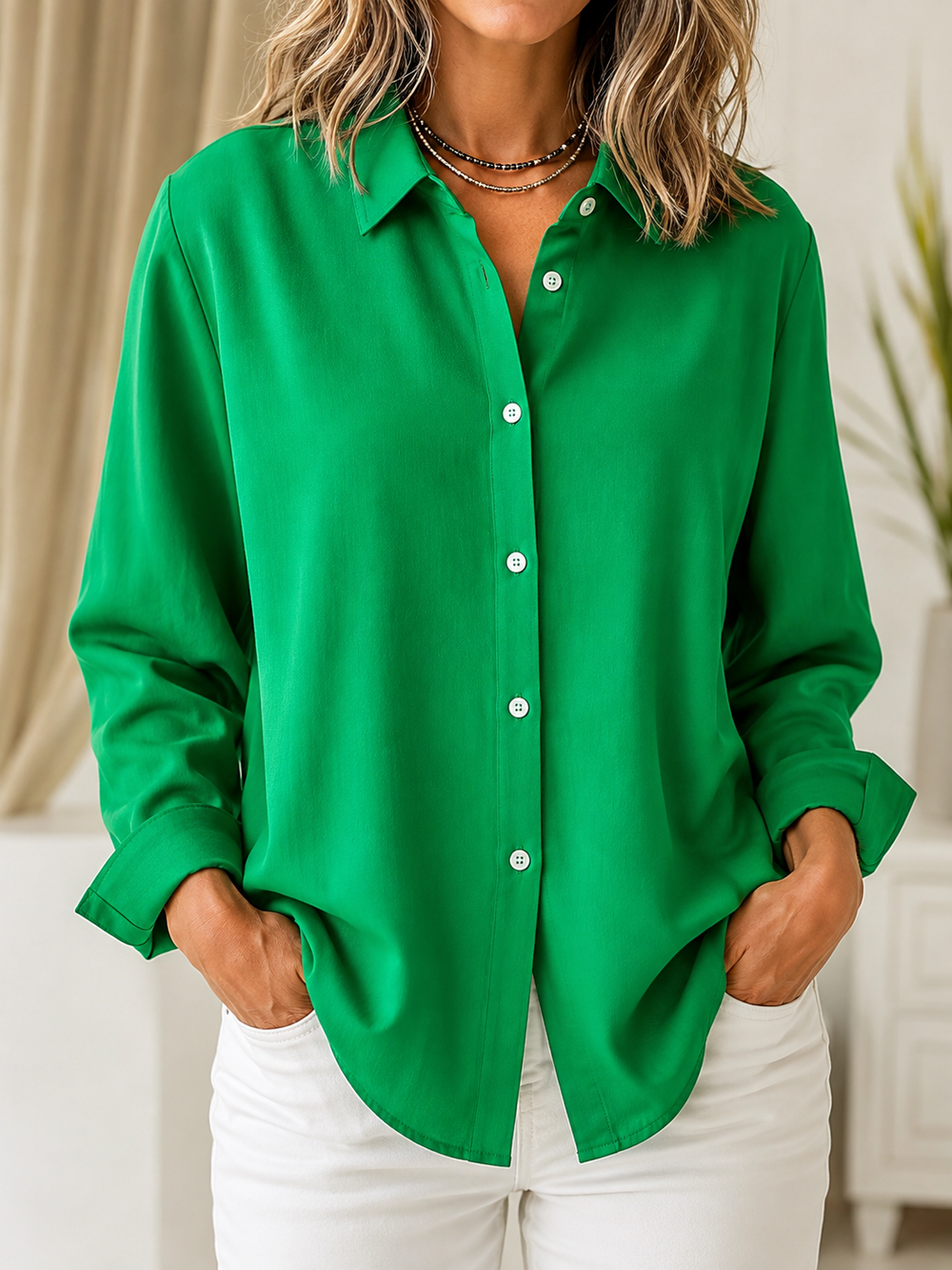 Alma | Blusa Lisa de Botones con Manga Larga