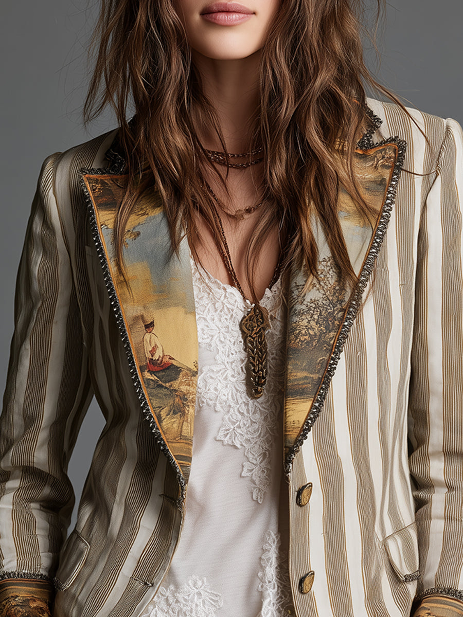 Rocío | Blazer de Rayas con Solapas y Puños Estampados