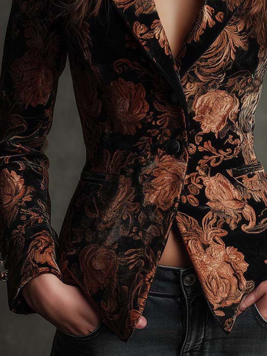 Susana | Blazer Entallado de Hombros Marcados con Flores