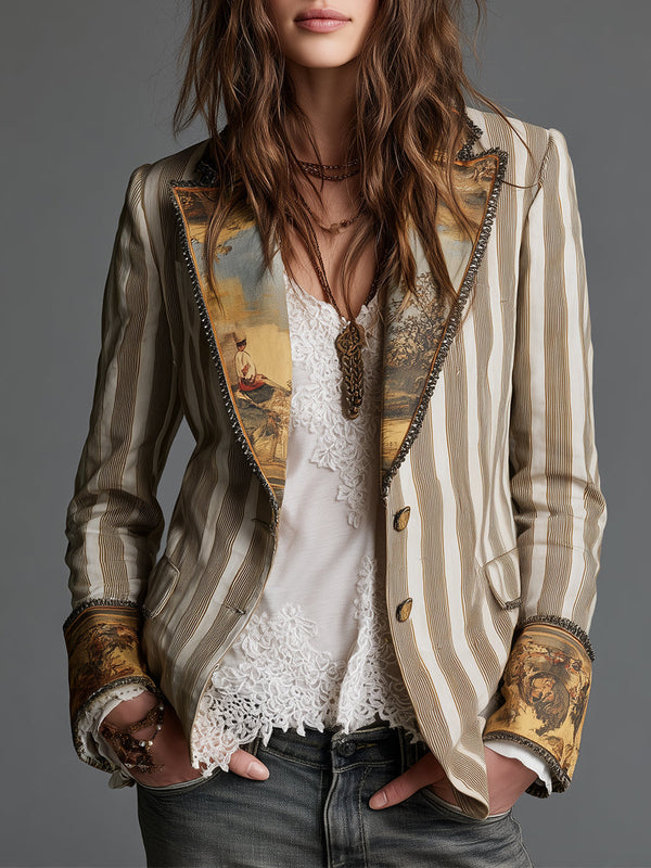 Rocío | Blazer de Rayas con Solapas y Puños Estampados