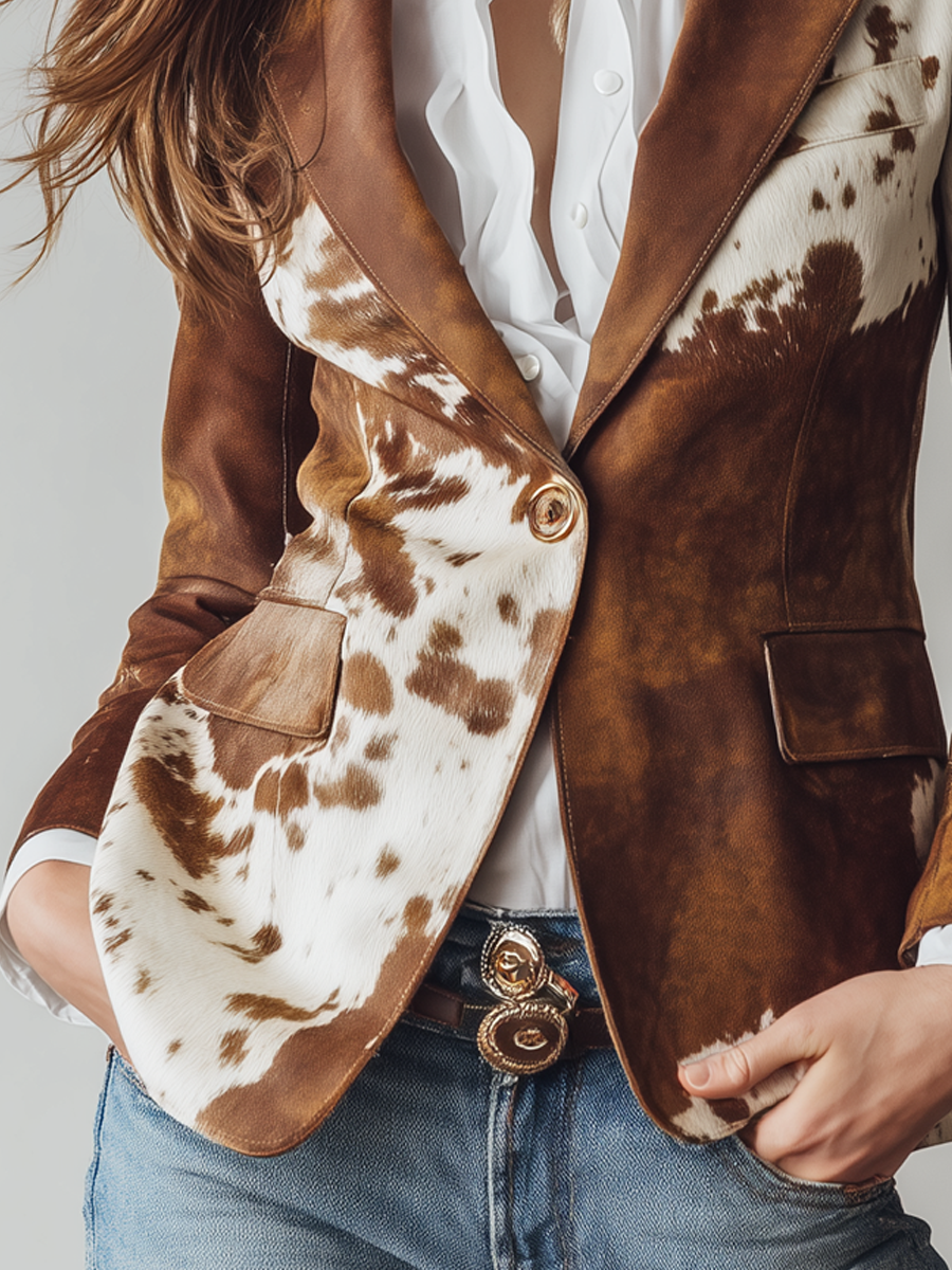 Paula | Blazer Entallado con Estampado de Vaca