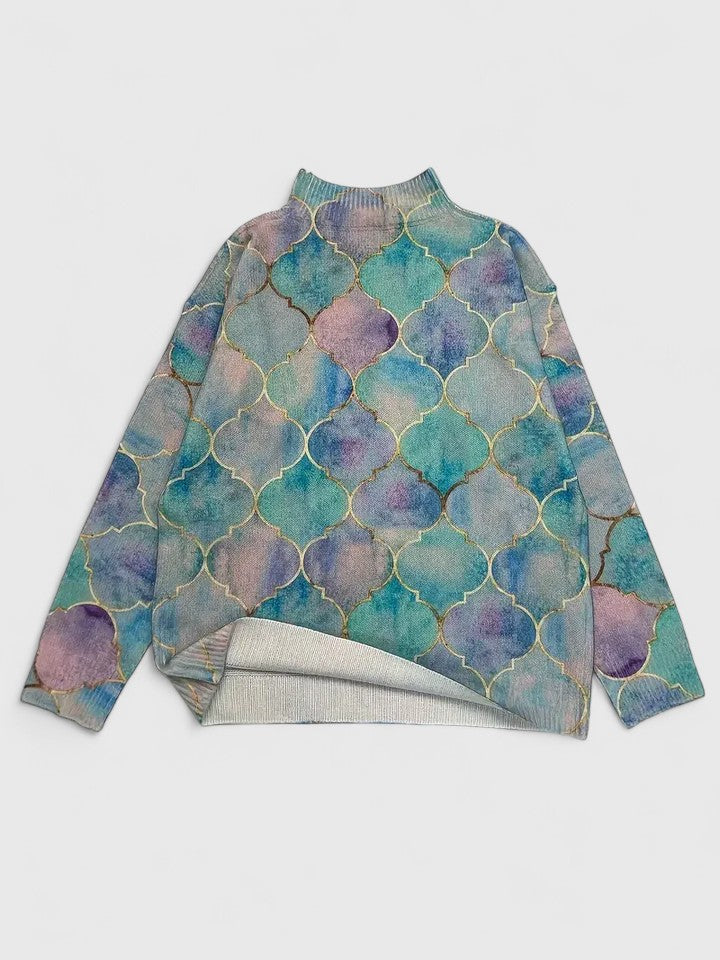 Sara | Suéter de Cuello de Tortuga con Estampado de Azulejos