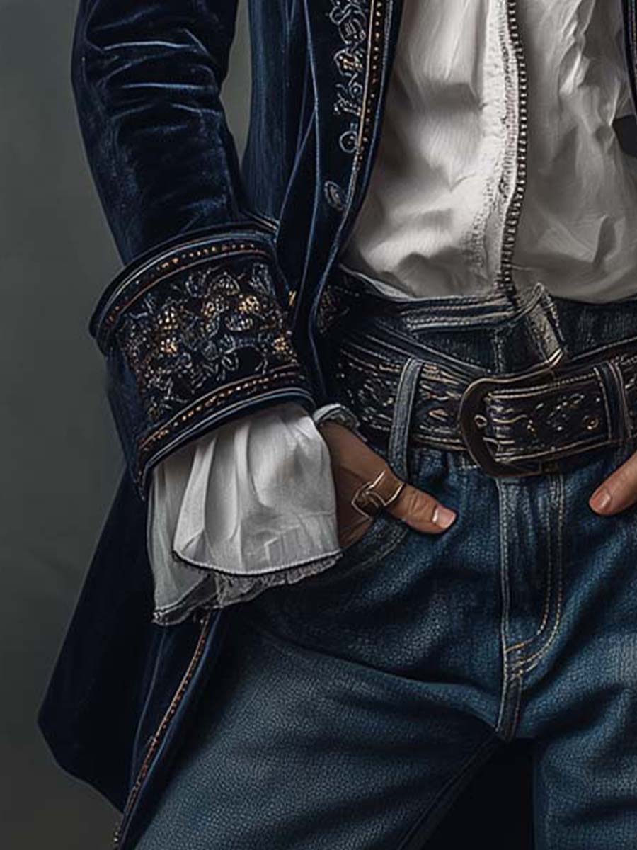 Sofía | Blazer Largo con Bordado en Solapas y Puños