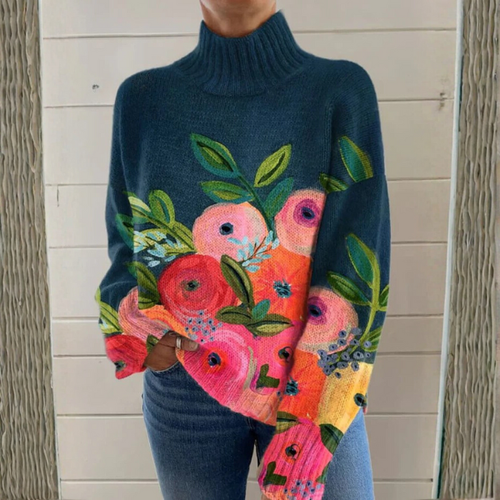 Emilia | Suéter de Cuello de Tortuga con Ramo Floral