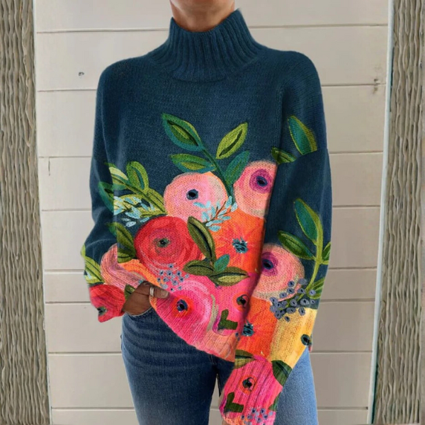 Emilia | Suéter de Cuello de Tortuga con Ramo Floral