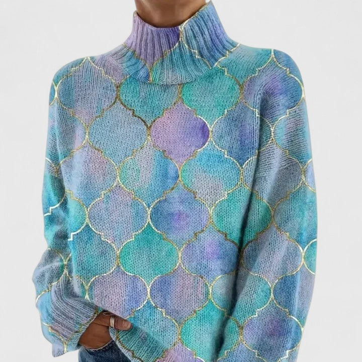Sara | Suéter de Cuello de Tortuga con Estampado de Azulejos