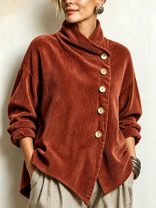 Marcela | Blusa de Botonadura Diagonal y Cuello Envolvente