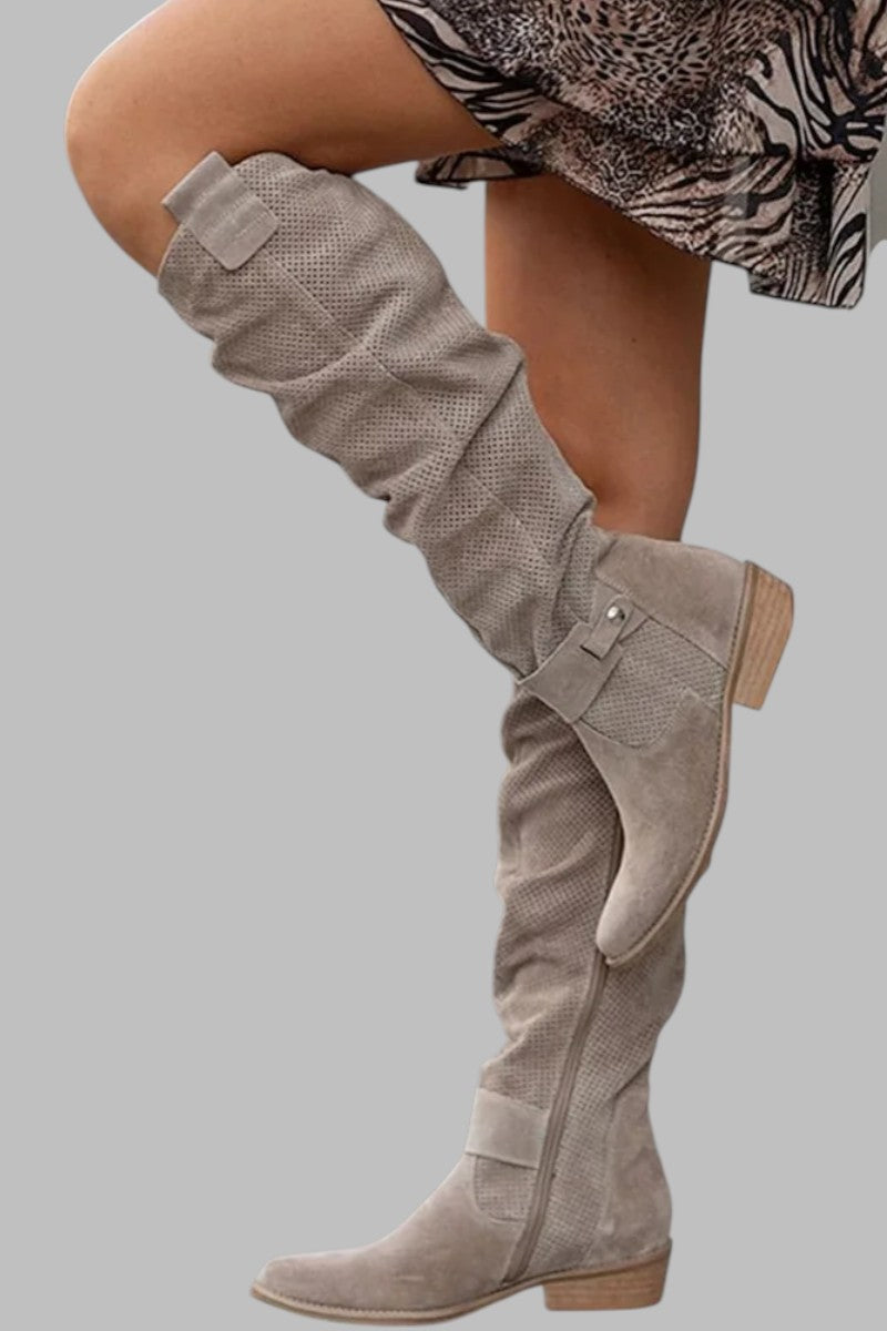 Ana | Botas Altas Perforadas con Caña Fruncida