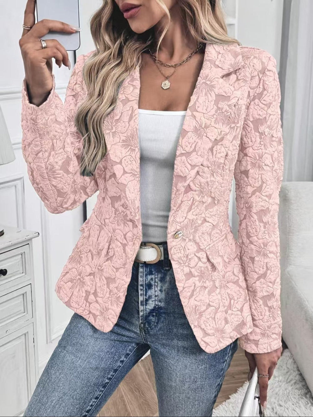 Rosa | Blazer Entallado de Jacquard con Motivo Paisley