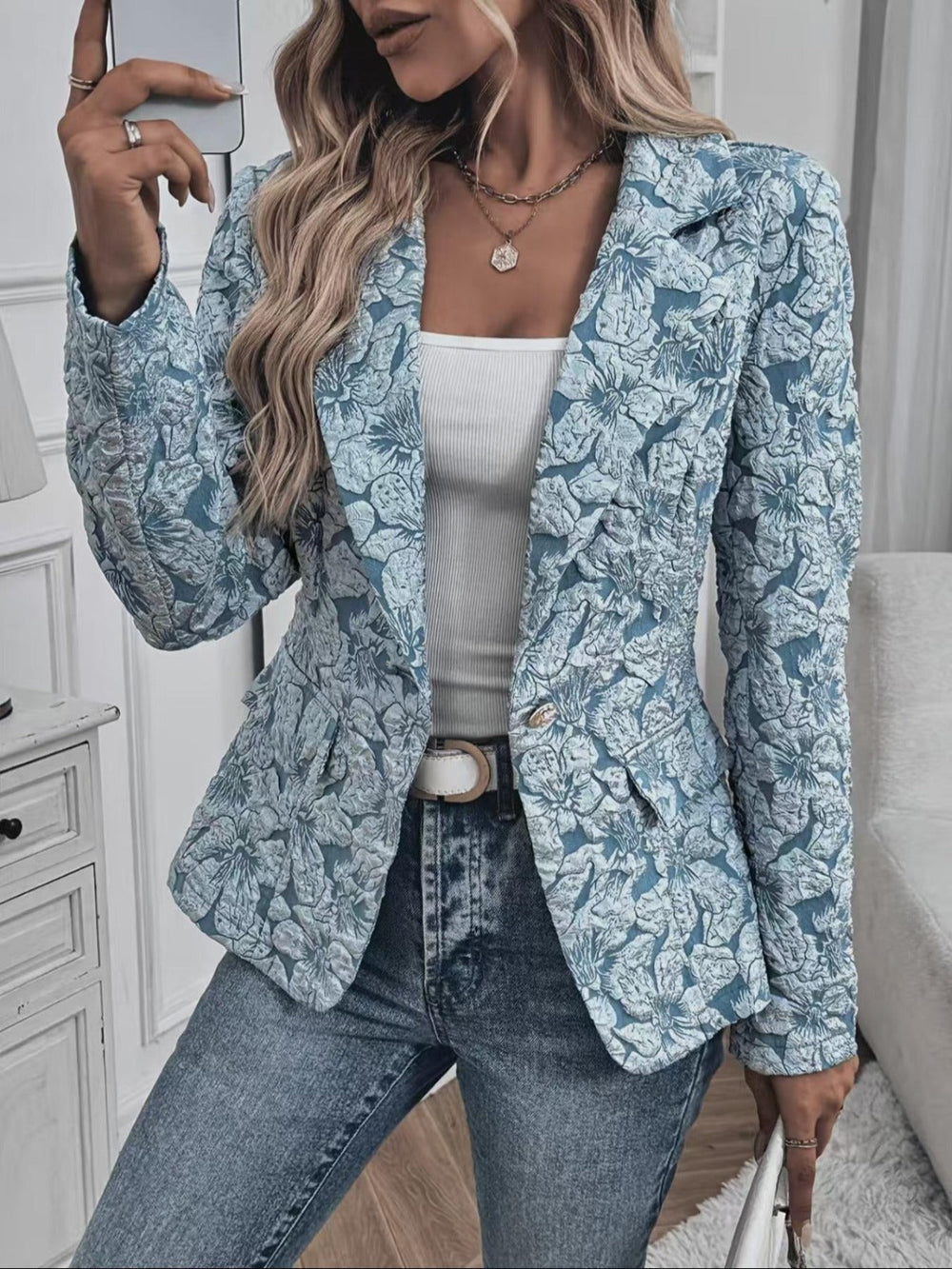 Rosa | Blazer Entallado de Jacquard con Motivo Paisley
