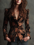 Susana | Blazer Entallado de Hombros Marcados con Flores