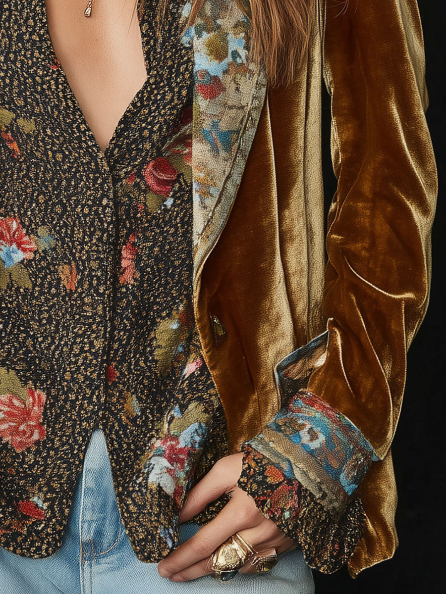 Sara | Blazer con Solapas y Puños de Parches Florales