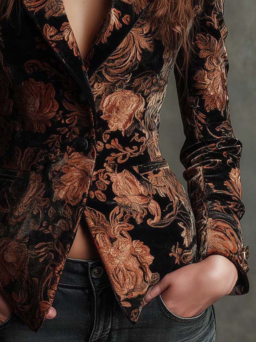 Susana | Blazer Entallado de Hombros Marcados con Flores