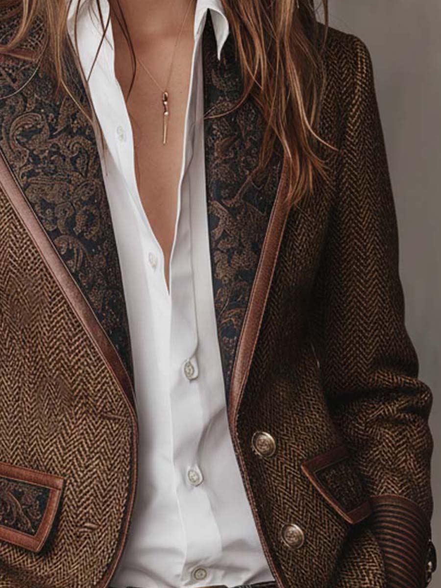 Nora | Blazer de Espiga con Solapas Estampadas