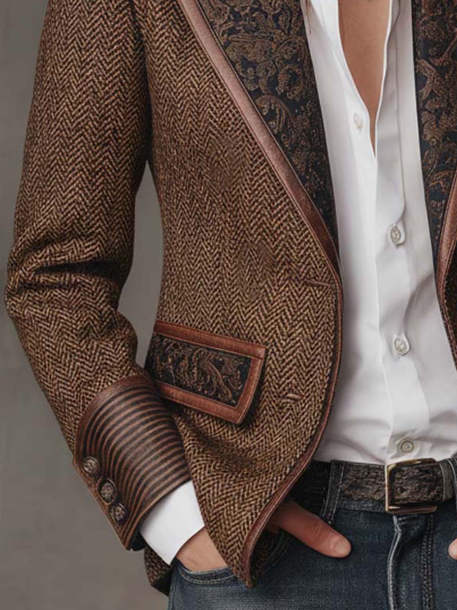 Nora | Blazer de Espiga con Solapas Estampadas