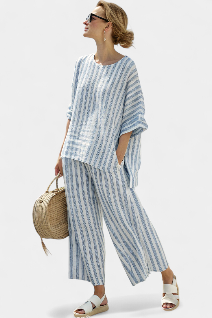 Camila | Conjunto de Top y Pantalón Ancho a Rayas