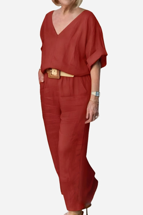 Camila | Conjunto Dos Piezas con Blusa Cuello en V