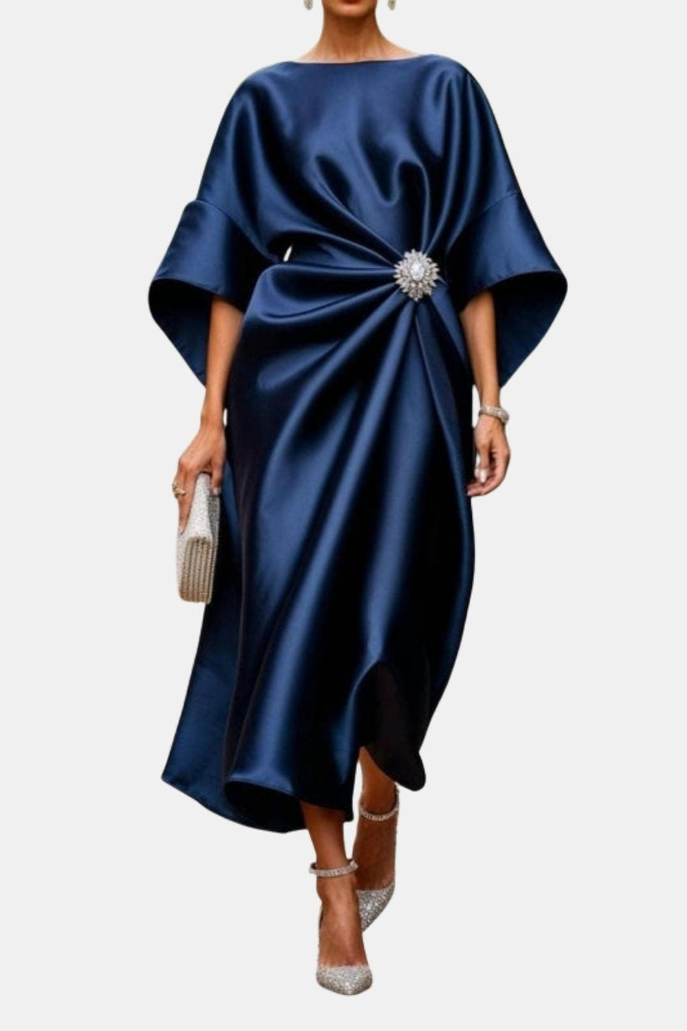 Catalina | Vestido Satinado de Manga Amplia y Corte Evasé