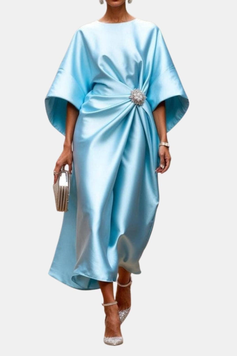 Catalina | Vestido Satinado de Manga Amplia y Corte Evasé