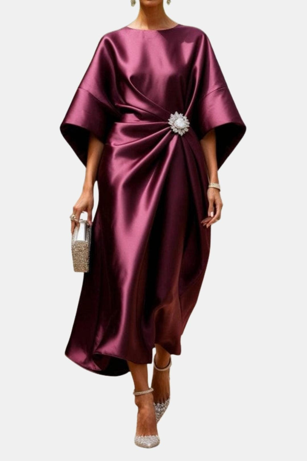 Catalina | Vestido Satinado de Manga Amplia y Corte Evasé