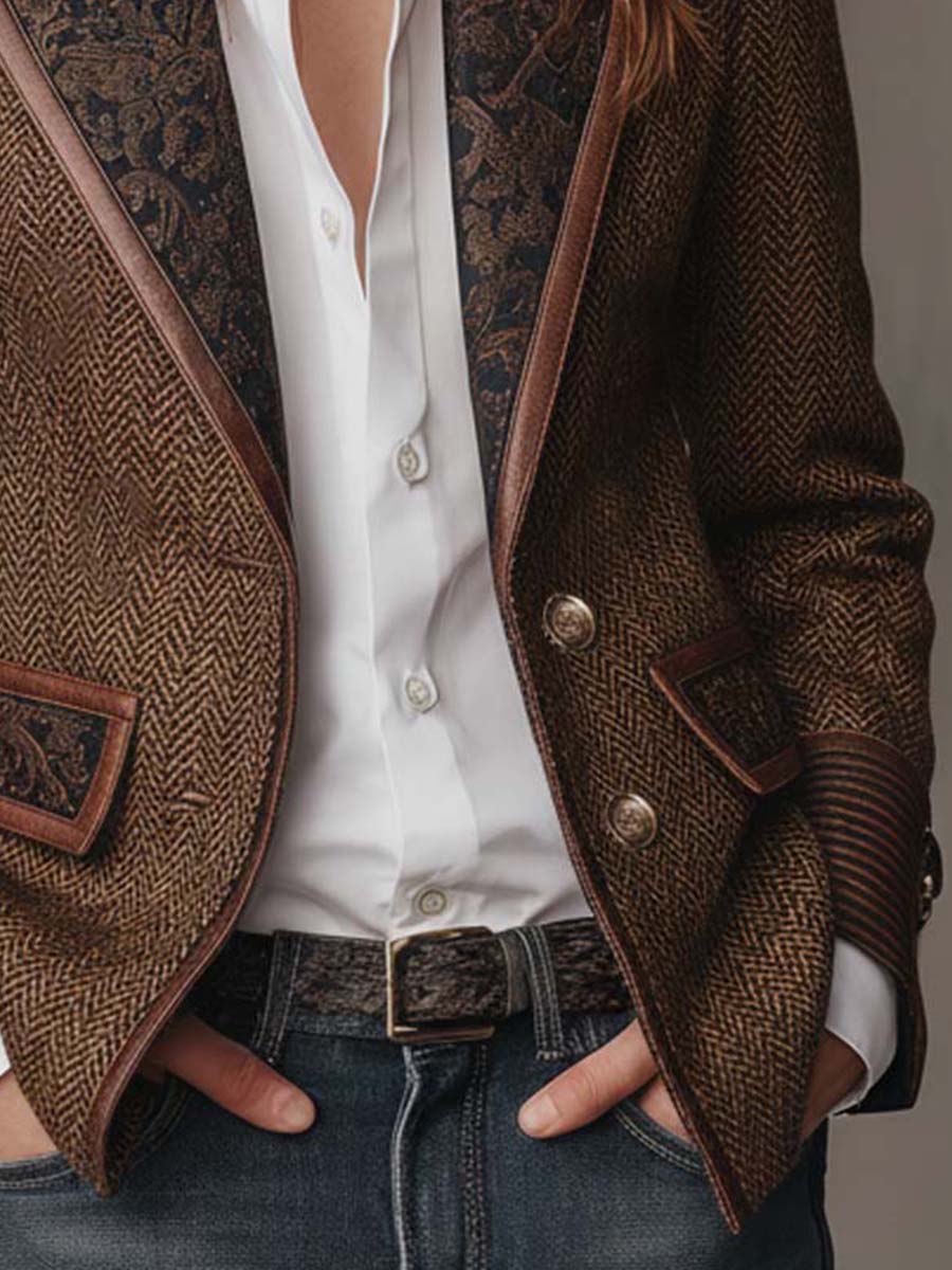 Nora | Blazer de Espiga con Solapas Estampadas